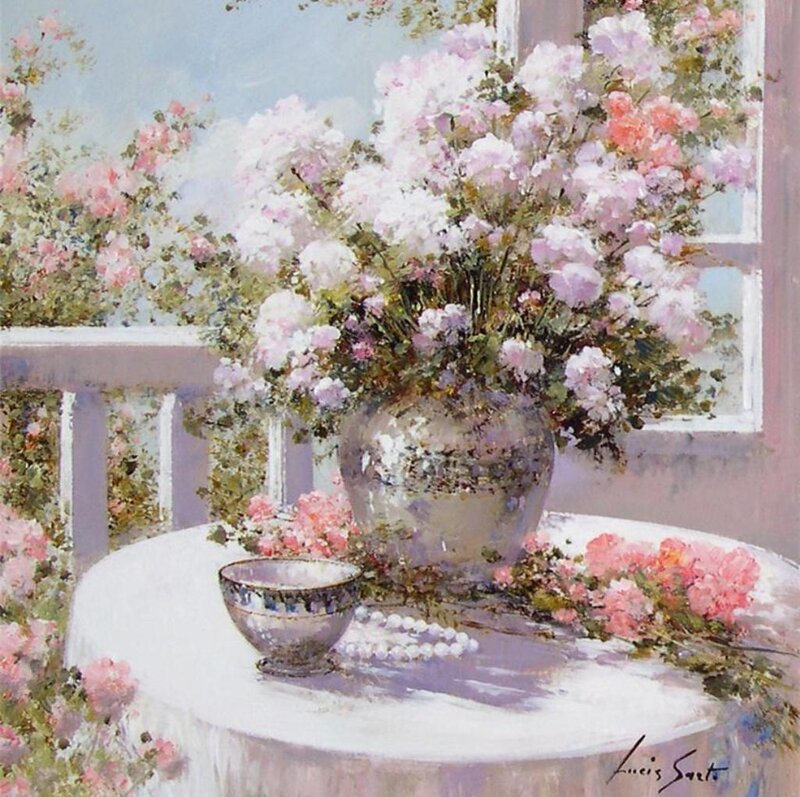 Flowers in a Vase — Pink, Serene, Afternoon, Painting