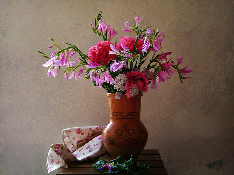 Flowers in a Vase — Pink, Serene, Photograph, Napkin