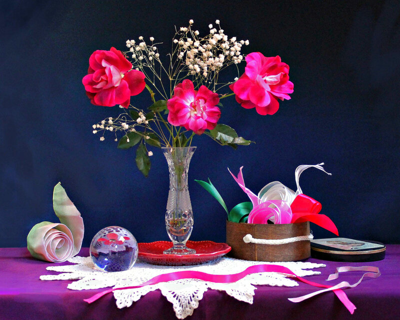 Flowers in a Vase — Purple, Dramatic, Photograph, Ribbons