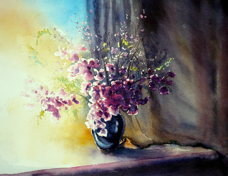 Flowers in a Vase — Purple, Serene, Afternoon
