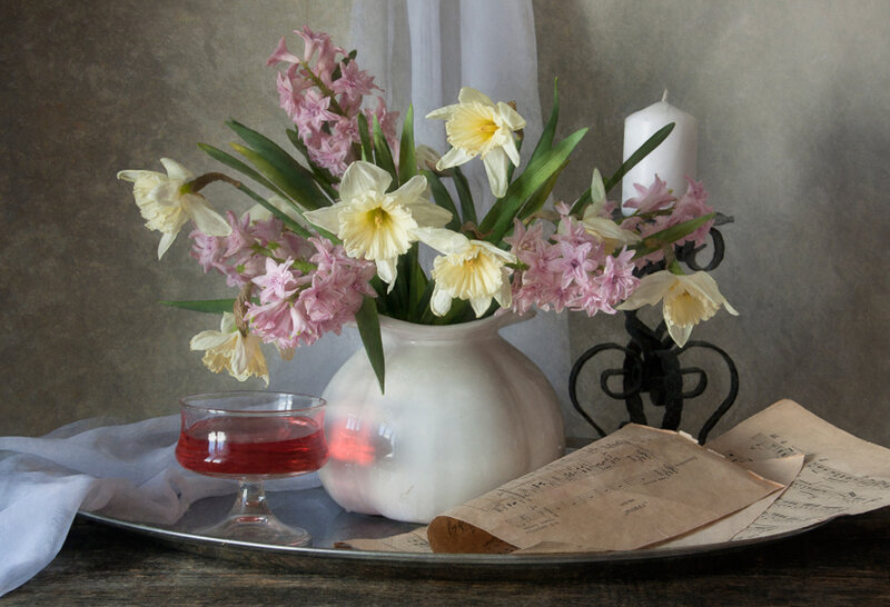 Flowers in a Vase — White, Serene, Spring, Photograph