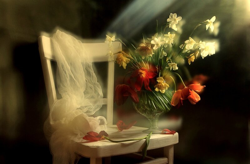 Flowers in a Vase — White