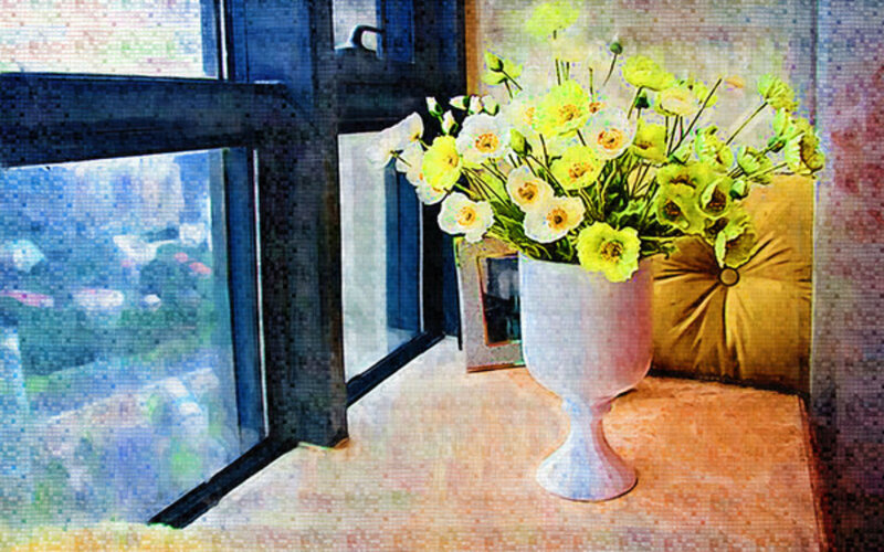 Flowers in a Vase — Yellow, Calm, Painting