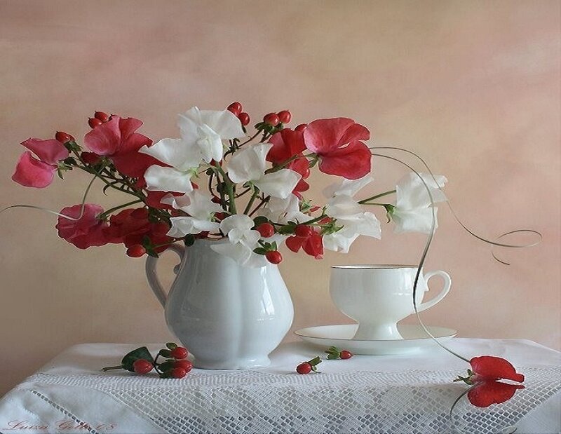 Flowers in a white jug
