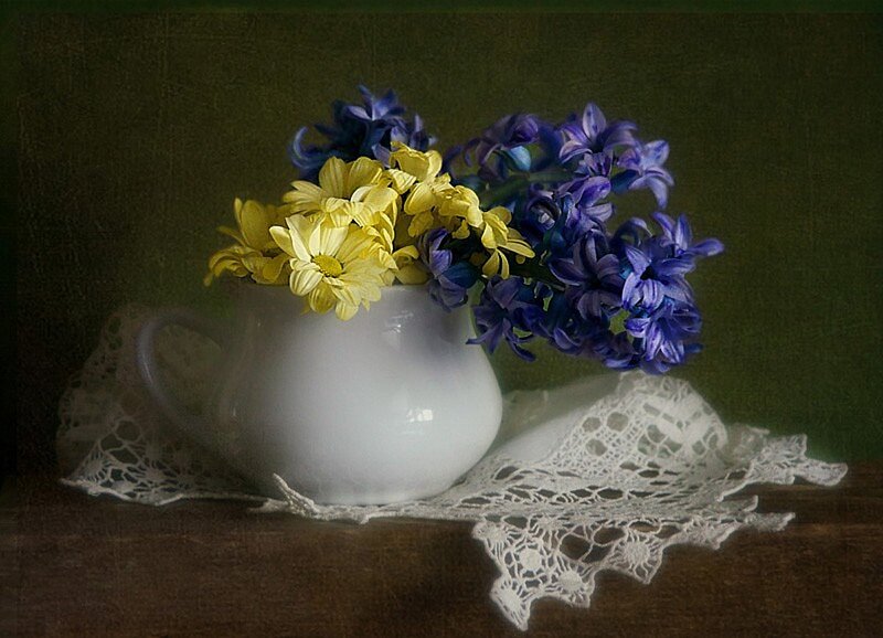 Flowers in a White Pitcher — Calm