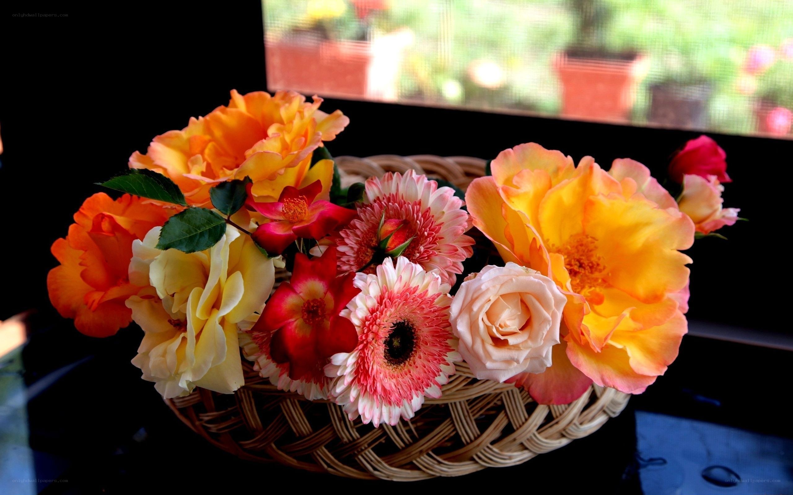 Flowers in a wicker basket