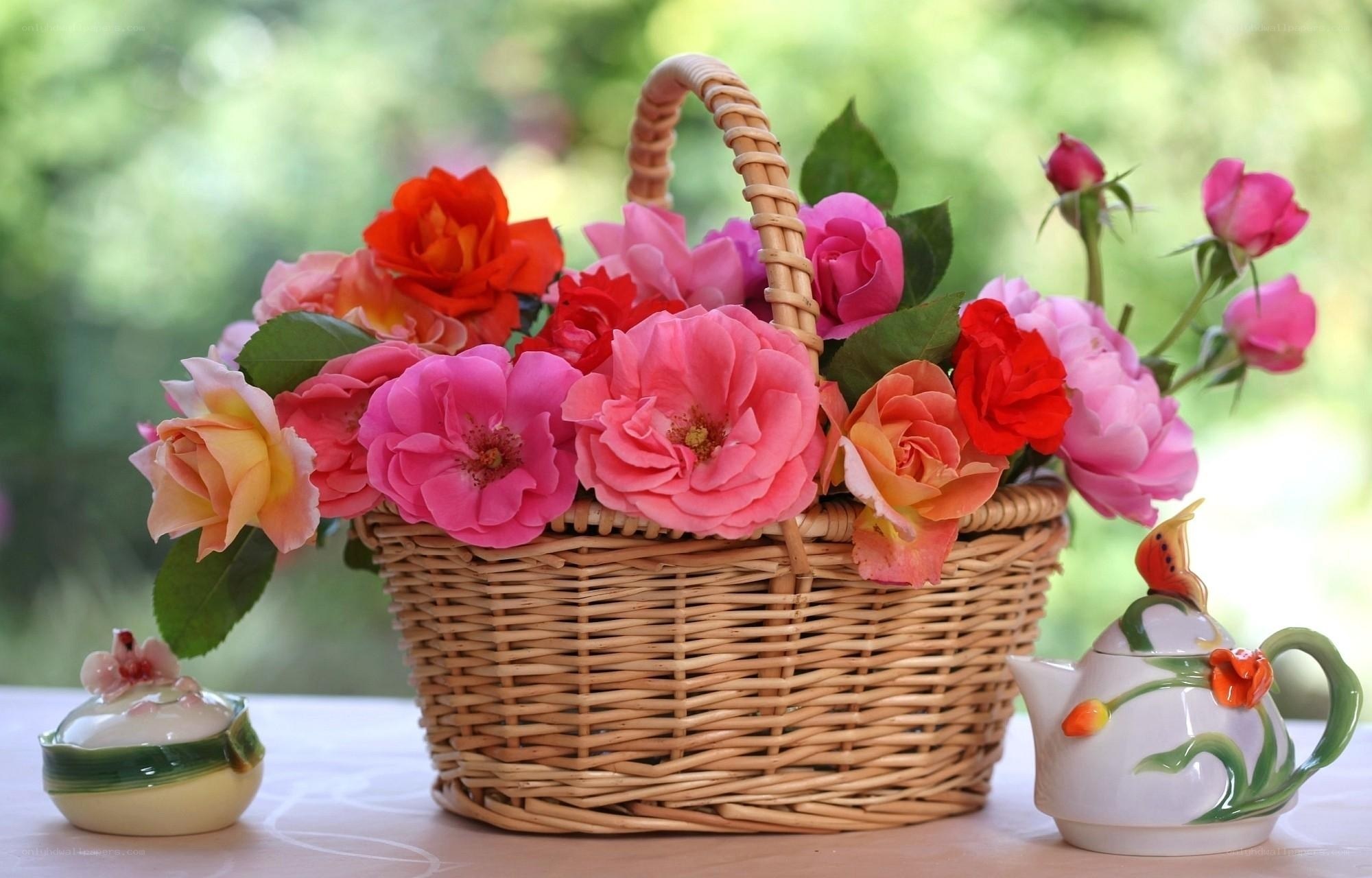 Flowers in a wicker basket