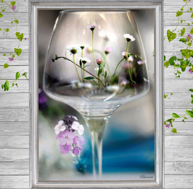 Flowers in a Wine Glass — White