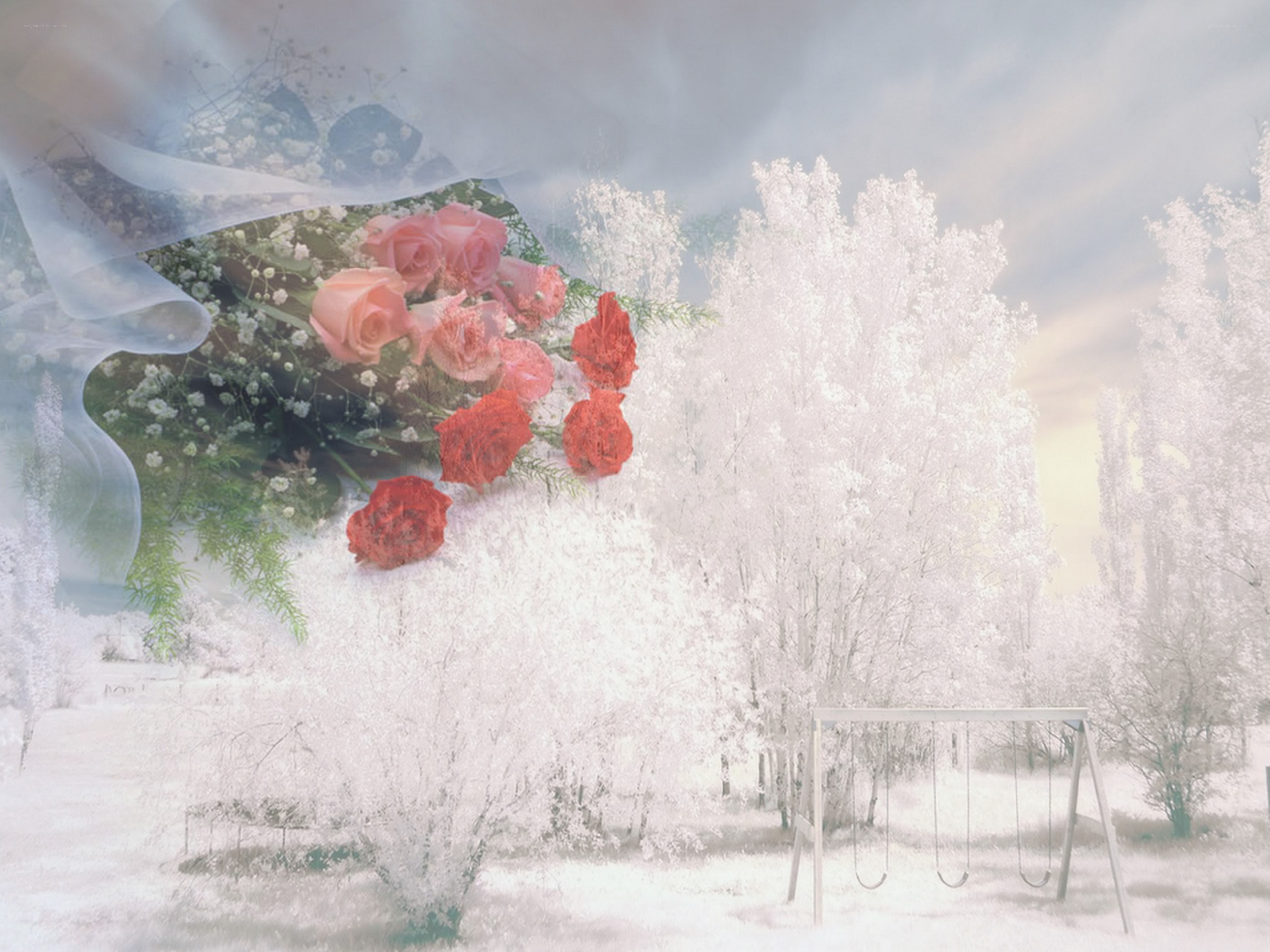 Flowers in a winter landscape