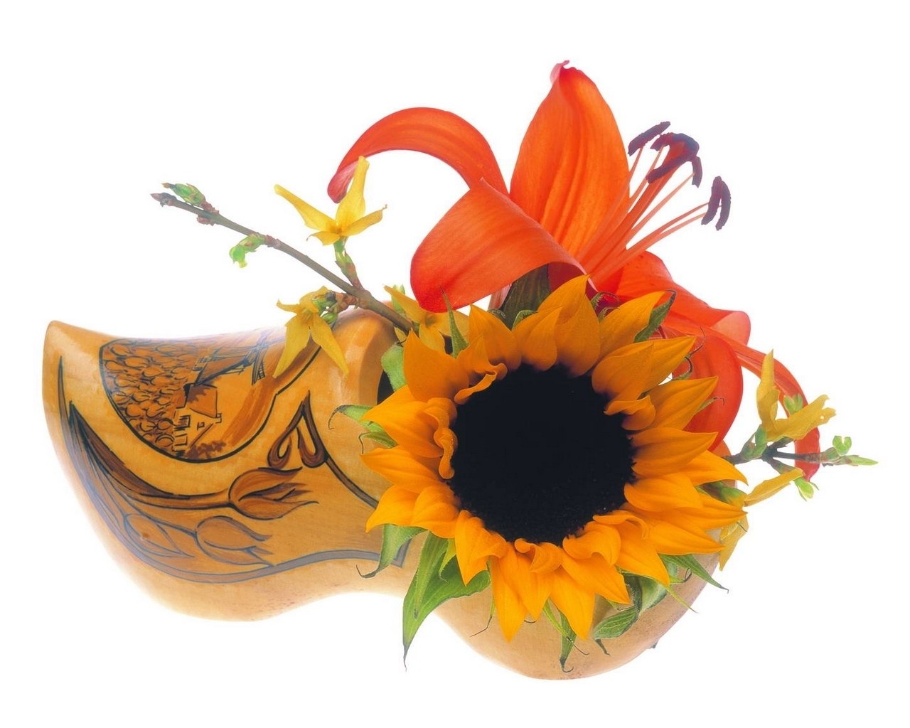 Flowers in a wooden clog