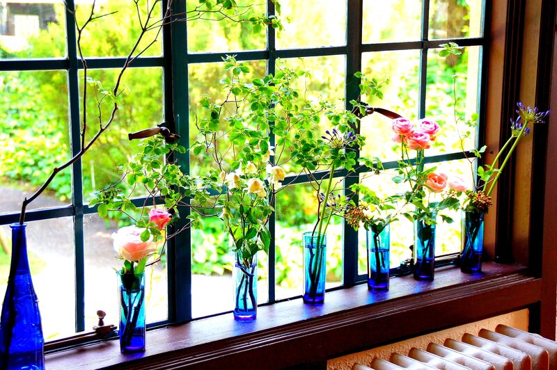 Flowers in Blue Vases