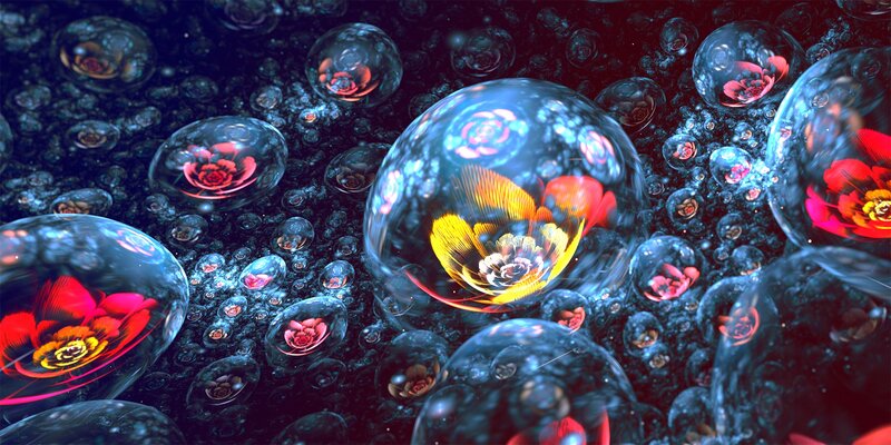 Flowers in Bubbles — Blue