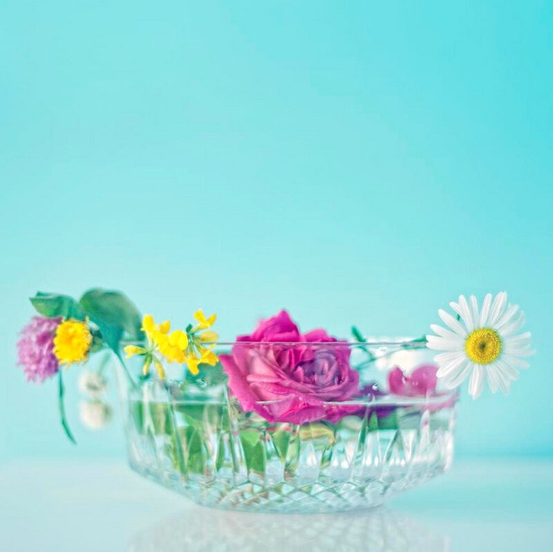 Flowers in Glass Bowl — Blue