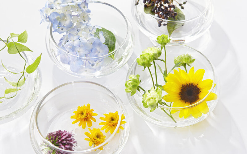 Flowers in Glass Bowls