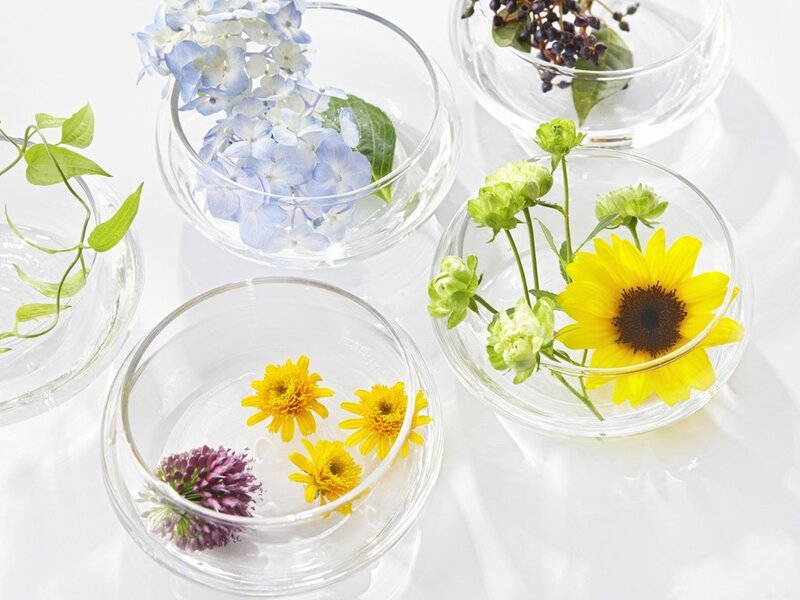 Flowers in Glass Bowls — White