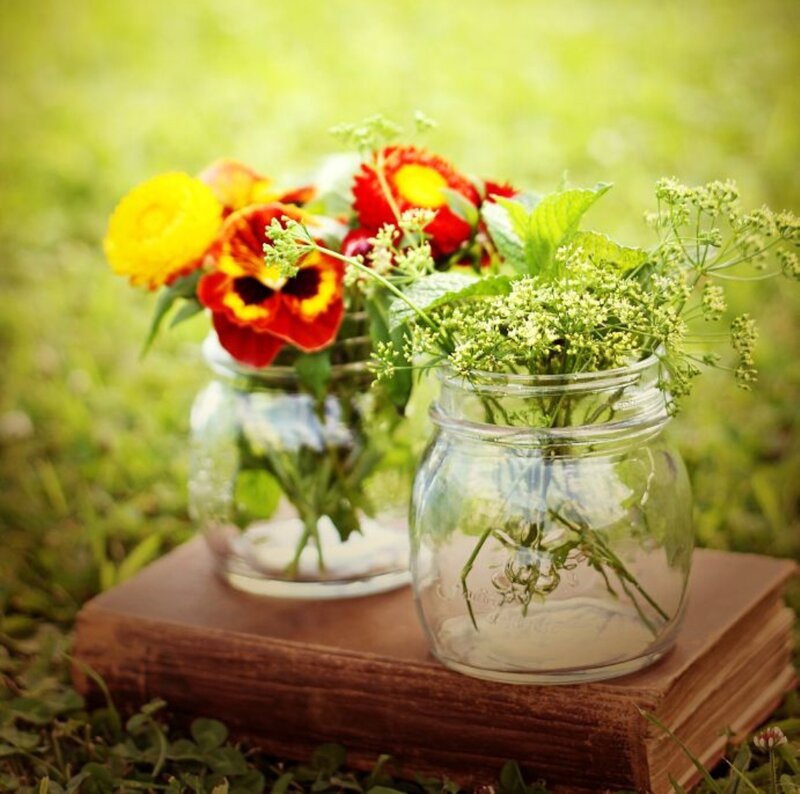 Flowers in Glass Jars — Green