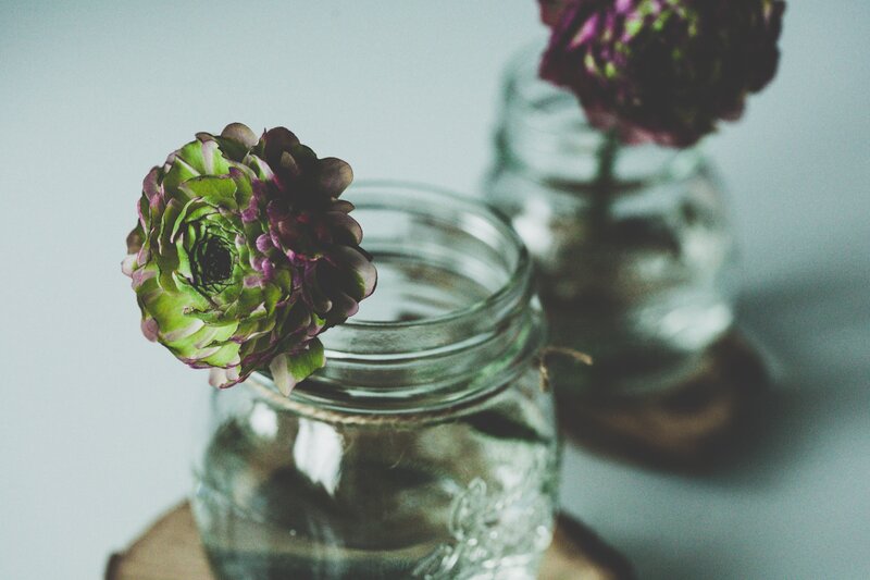 Flowers in glass jars