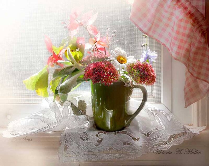 Flowers in Green Mug