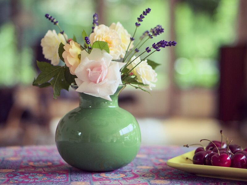 Flowers in Green Vase — Serene