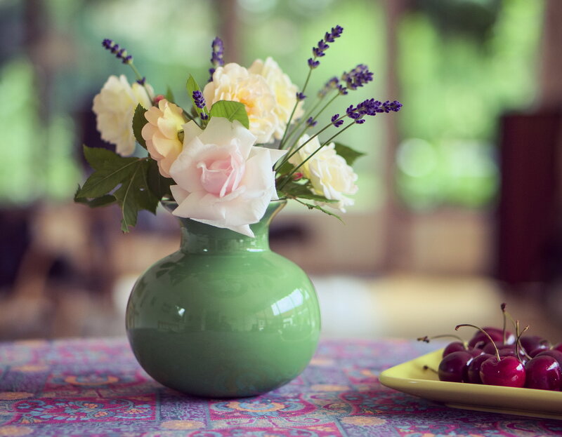 Flowers in Green Vase