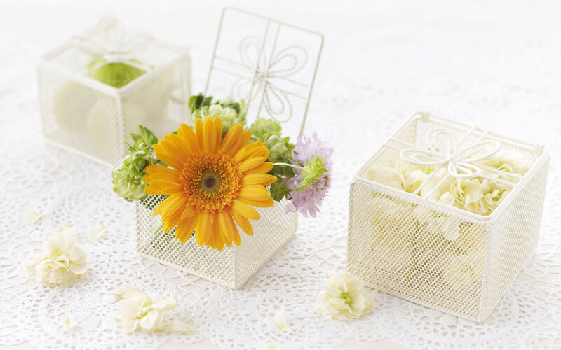 Flowers in Mesh Boxes