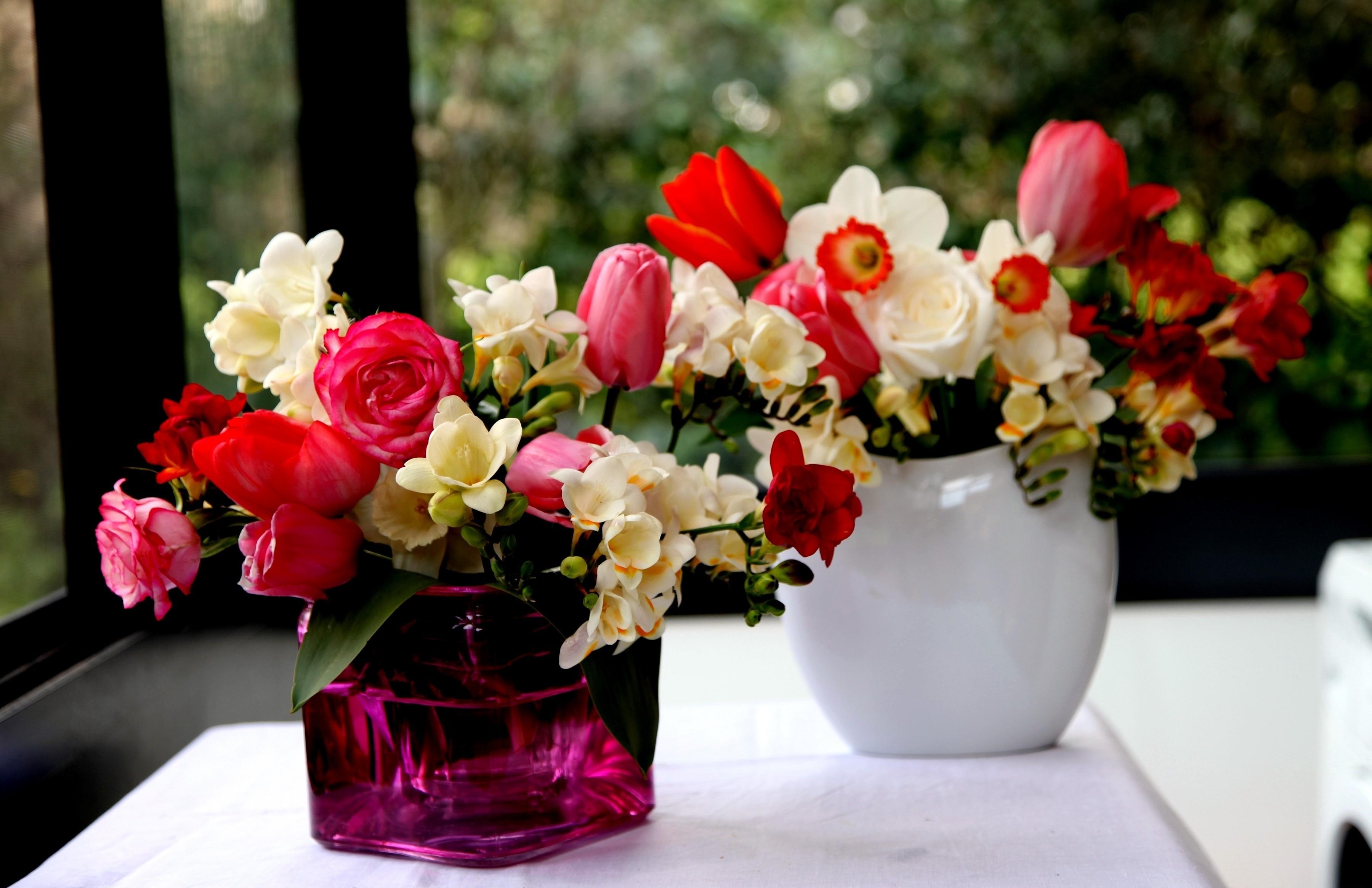 Flowers in vases on a table