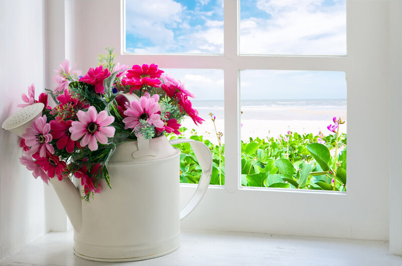 Flowers in Watering Can — White