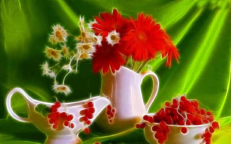 Flowers in White Pitcher