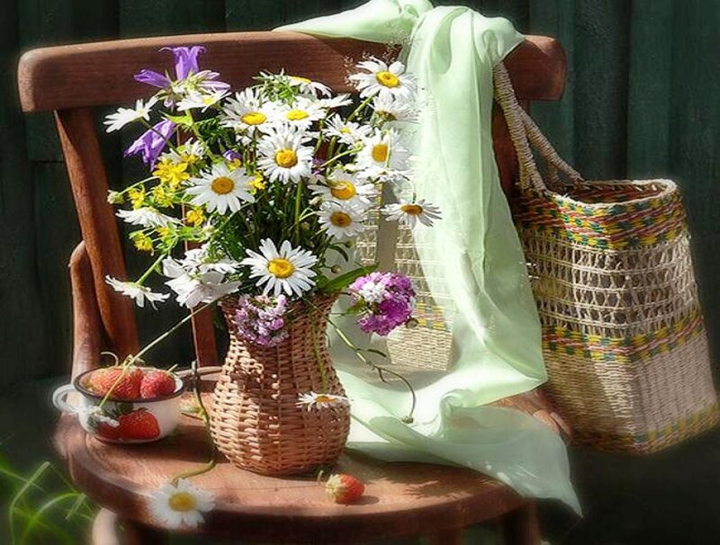 Flowers in Wicker Vase