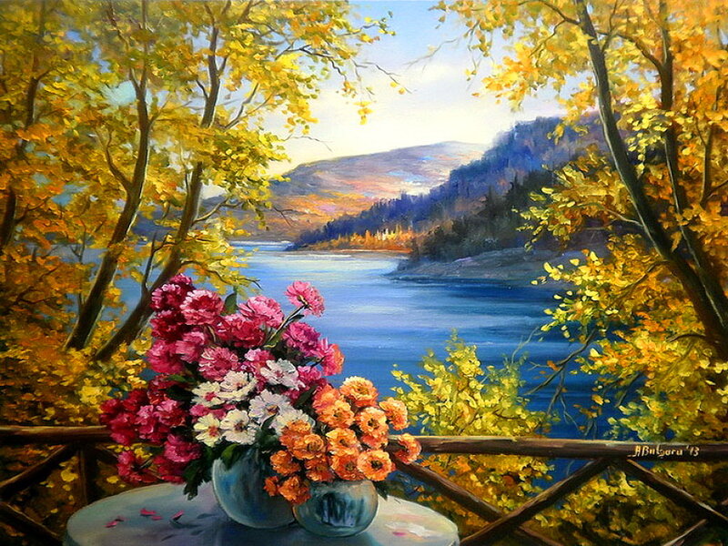 Flowers on a Balcony — Yellow, Serene
