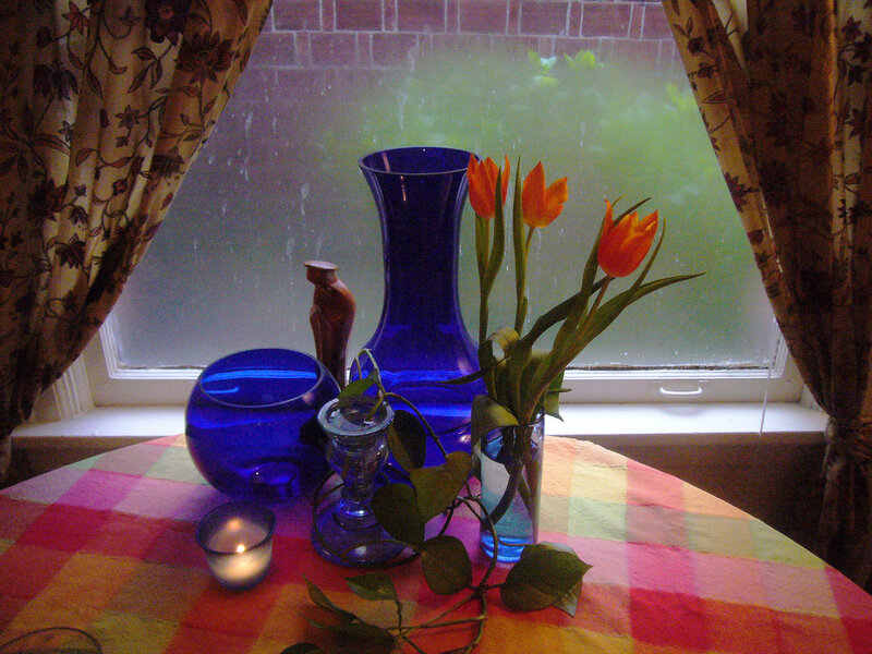 Flowers on a checkered table