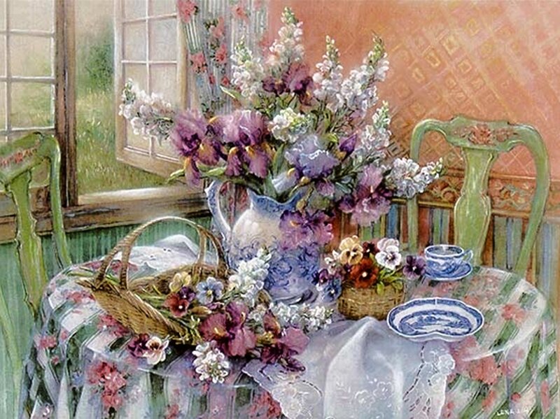 Flowers on a Table — Purple