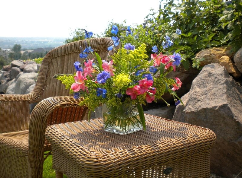 Flowers on a wicker table