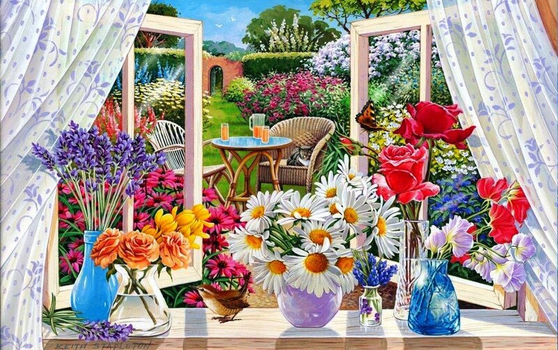 Flowers on a Windowsill — Purple