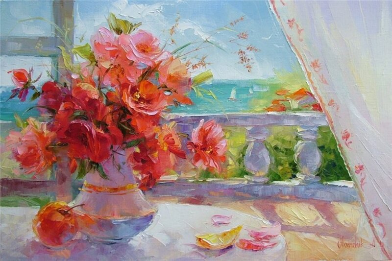 Flowers on a Windowsill — Red