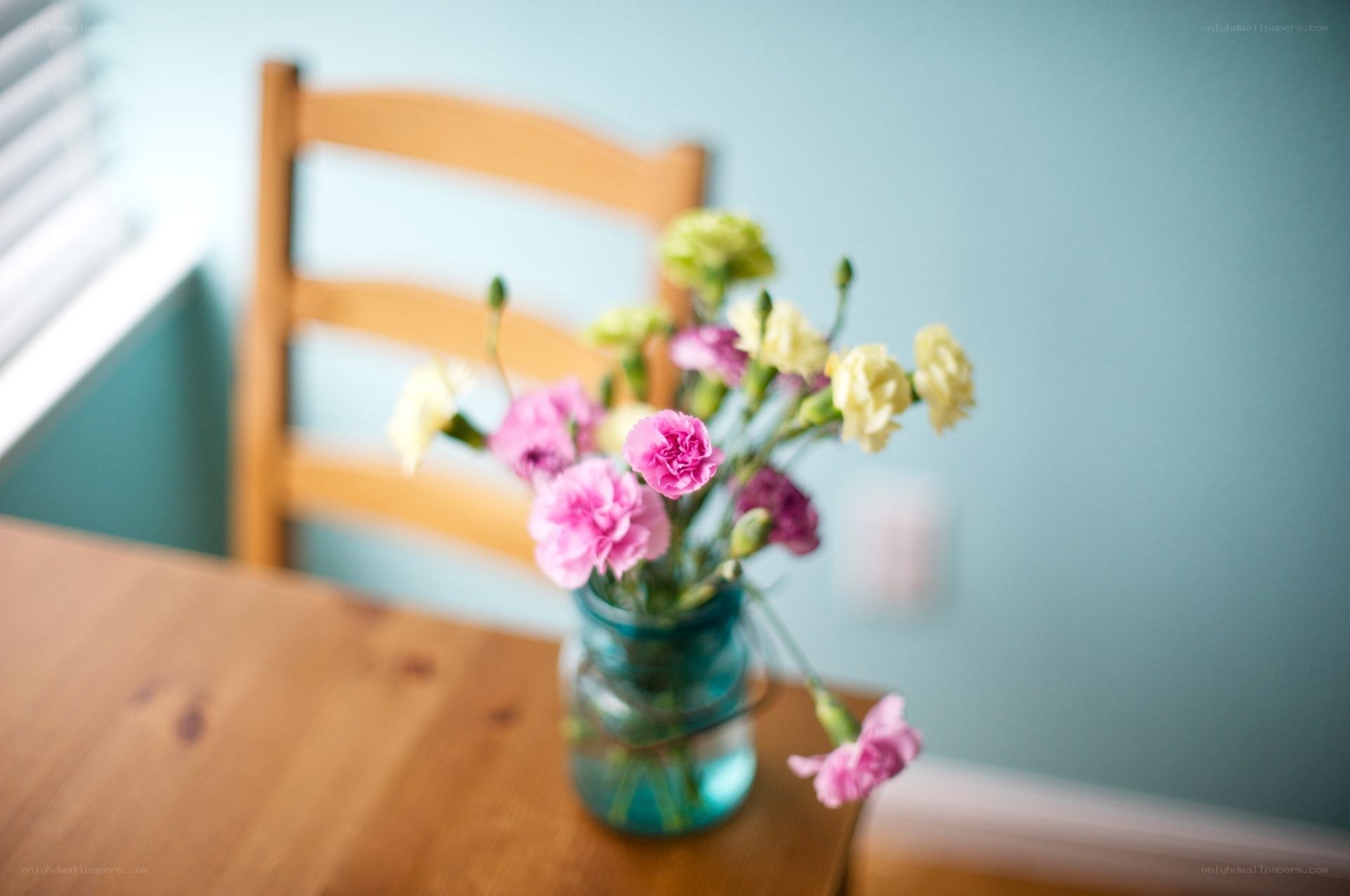Flowers on a wooden table