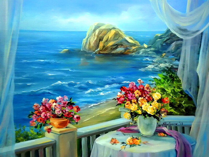 Flowers on Balcony — Blue
