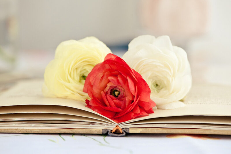 Flowers on Open Book — Red