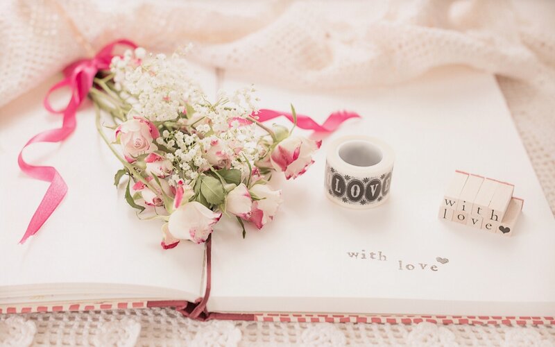 Flowers on Open Book — White