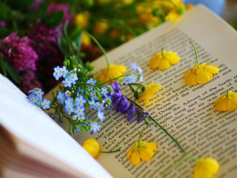 Flowers on Open Book — Yellow