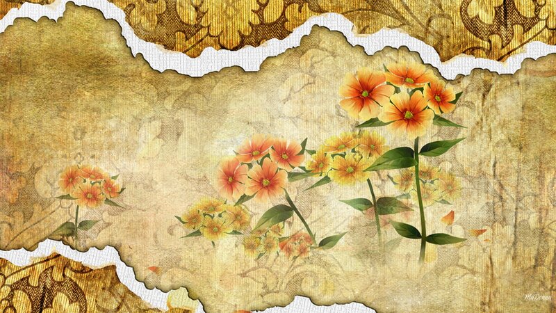 Flowers on Torn Paper