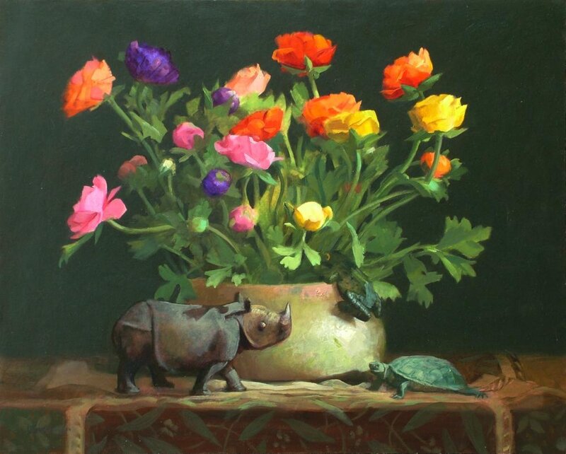 Flowers with animal figurines