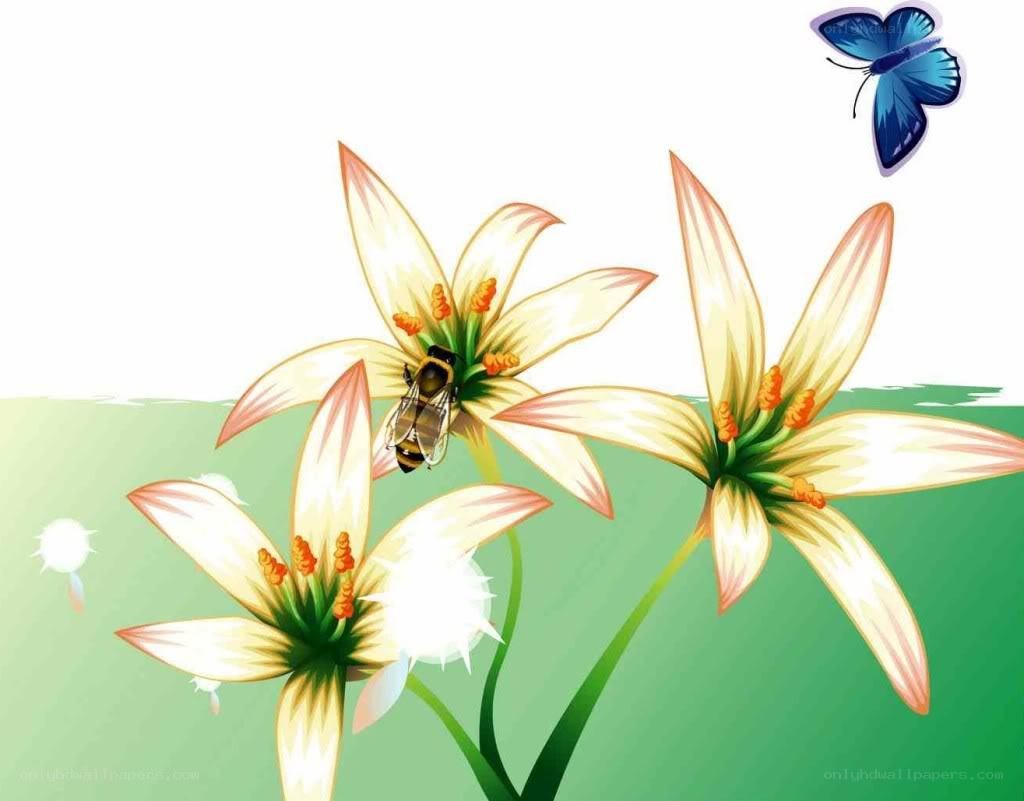 flowers with bee and butterfly