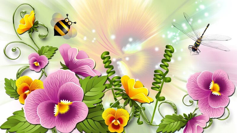 Flowers with Insects — Pink