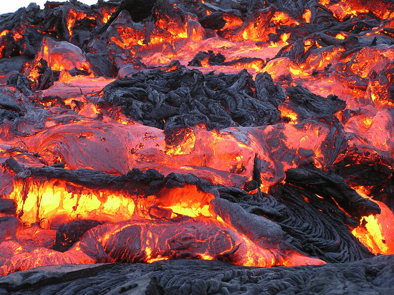Flowing Lava at Night