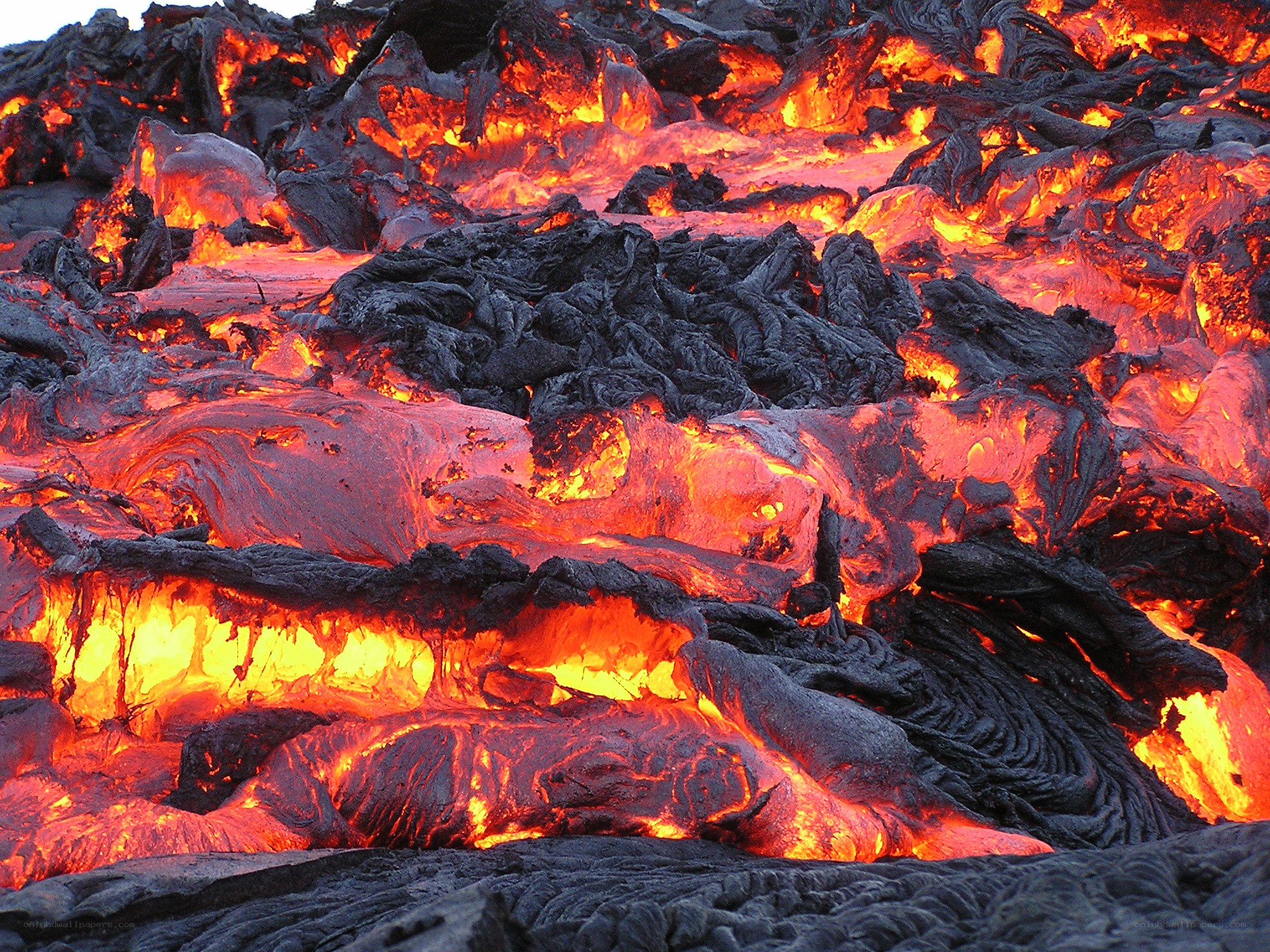 Flowing Lava at Night