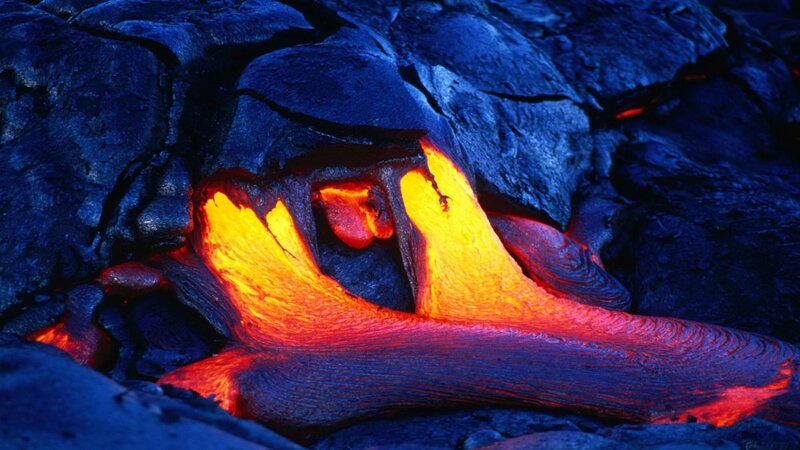 Flowing lava from a volcano