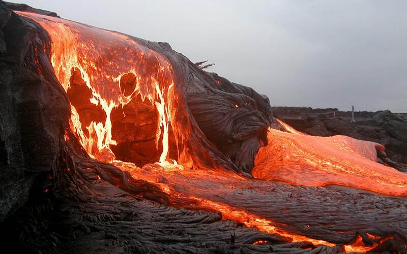 Flowing lava from a volcano
