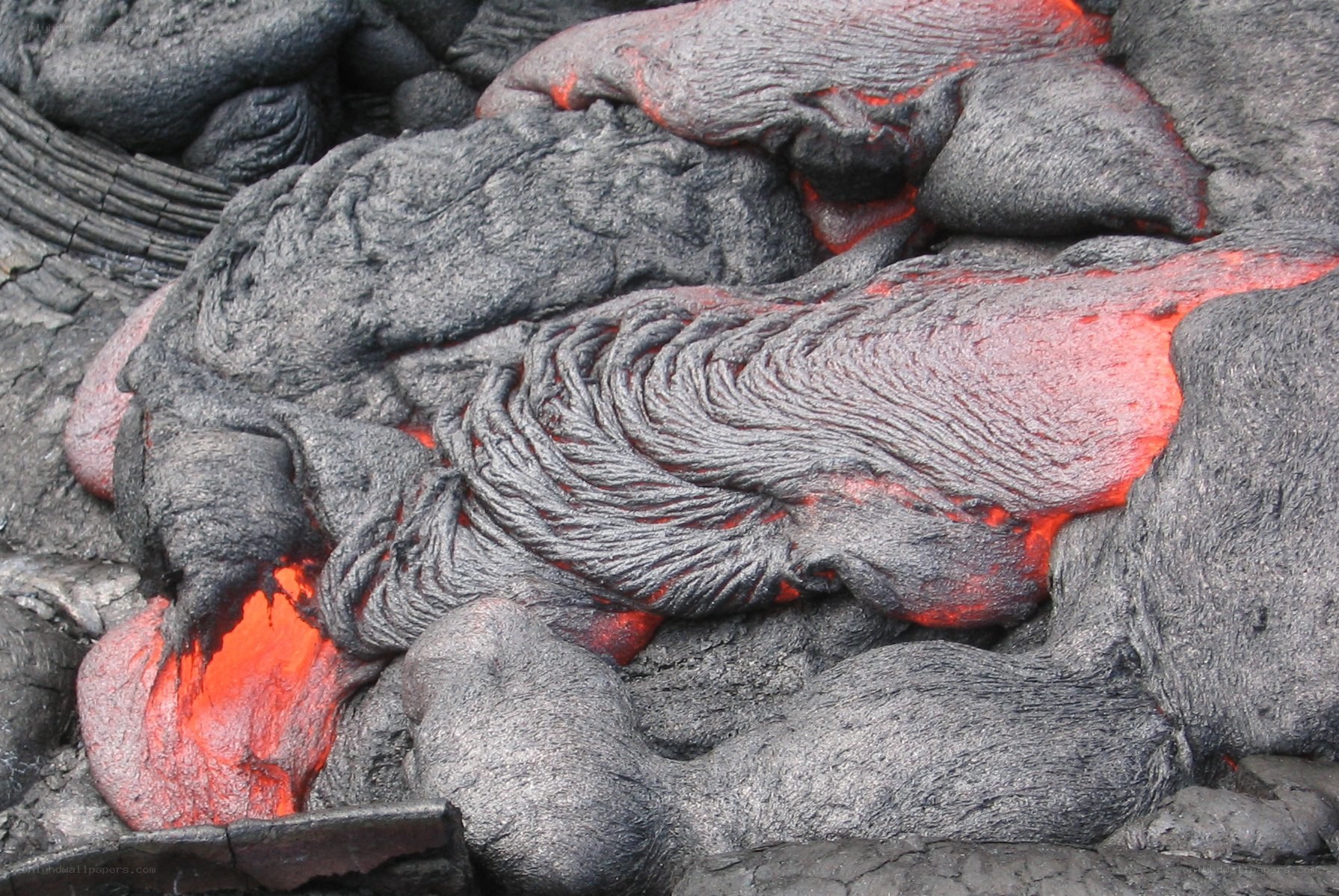 Flowing lava from a volcano