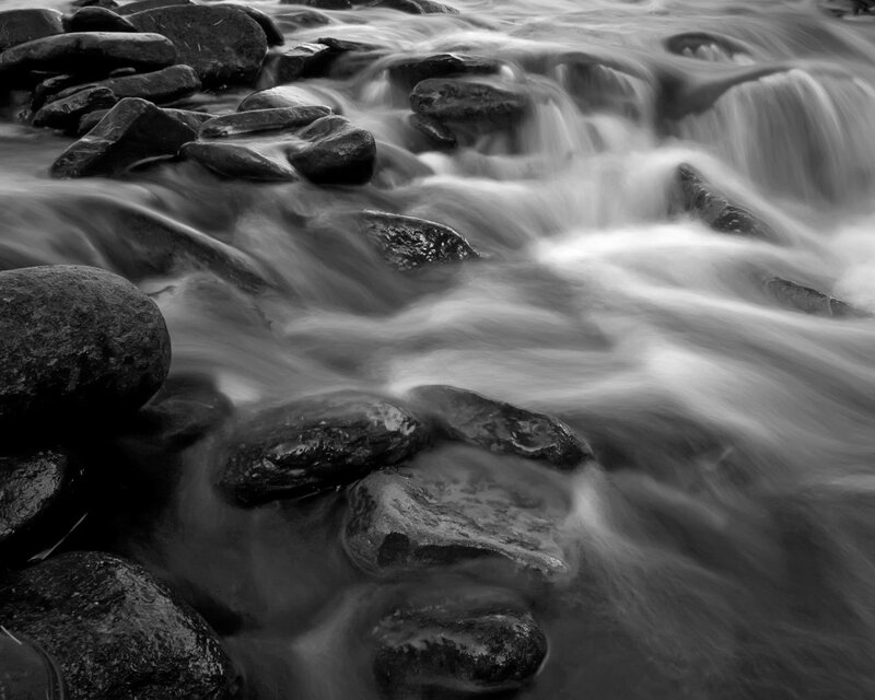 Flowing Stream over Rocks — Black